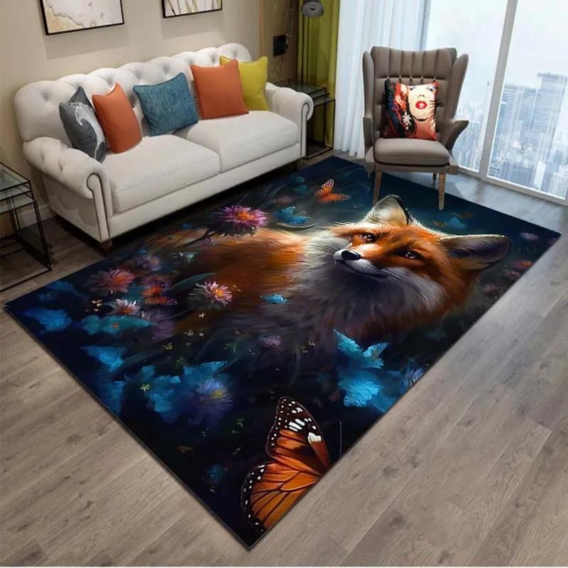 Cartoon Animals Colour Fox  3D Print Rug Carpets for Living Room Home Decor Carpet Children Bedroom Play Soft Non-slip Large Mat
