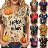 Women’s Halloween Print Henley Neck Short Sleeve Cotton Linen Shirt with Front Pocket and Button Down Design for Casual Wear