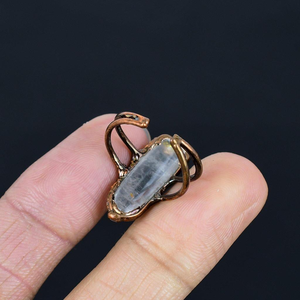 Clear Quartz Handmade Gemstone Ring, Copper Electroformed Ring Antique Jewelry, Adjustable Ring Engagement Gift