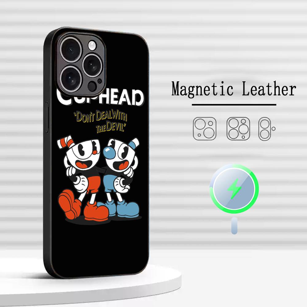 Cute cup-Head classic cartoon pattern Phone Case For iPhone 17 16 15 14 13 12 Plus Pro Max High-end Luxury Magsafe Sheepskin
