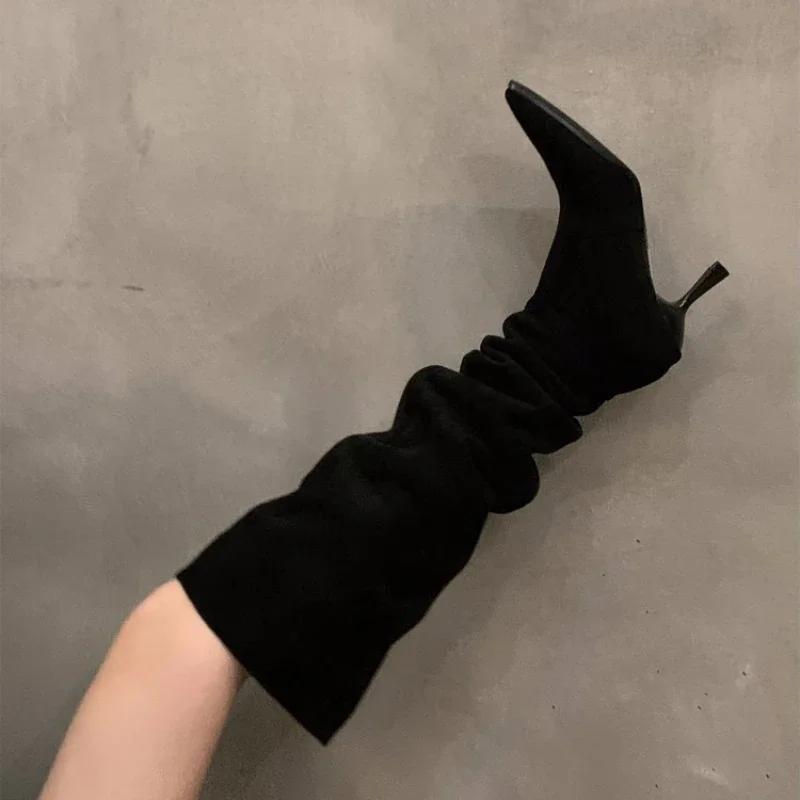 2024 Winter Street Style Round Toe Knee-High Women Boots Punk Thin High Heels Shoes Female Long Booties Zapatos De Mujer