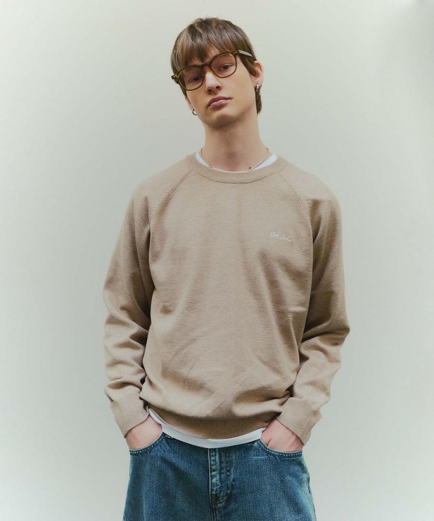 PLAC Raglan Line Jacquard Logo Pullover Knit Beige