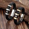 Men’s Tribal Style Stainless-Steel Leather Bracelet – Fashion Magnetic Clasp Titanium Steel Wristband