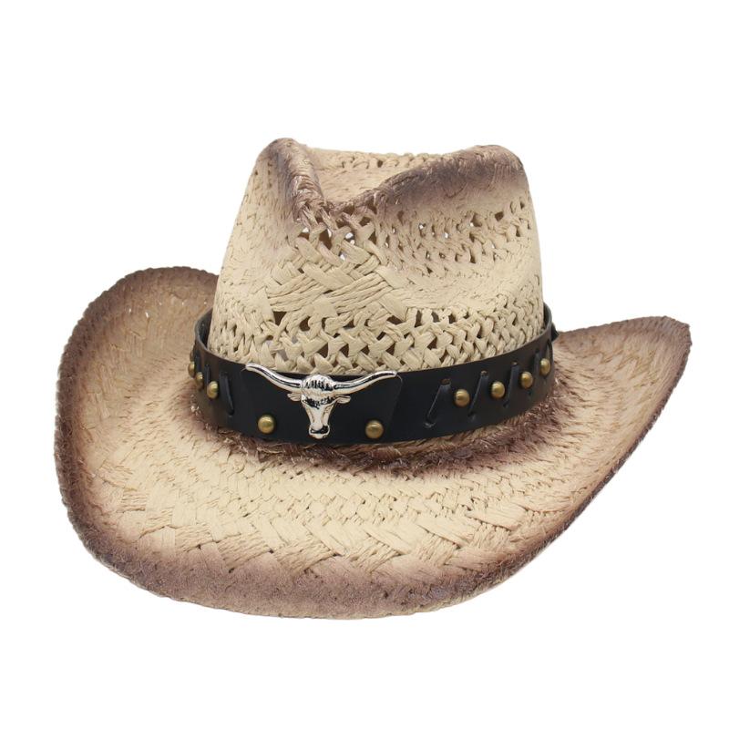 Hollow Spray Paint Straw Hat Natural Salty Grass Hand-Woven Men'S And Women'S Denim Hats Sun Protection Visor