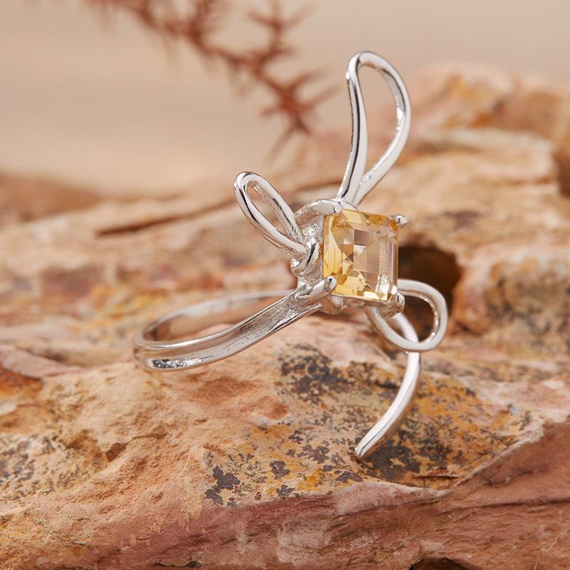 Butterfly Knot Natural Purple Citrine Garnet Olivine Topaz Ring Women S S925 Sterling Silver Colored Jewelry