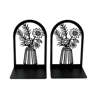 2Pcs 2025 Anti-Slip Metal Bookends Hollow Modern Office Supplies L-shaped Flower Carved Pattern Book Rack Stand