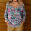 Women's Casual V-Neck Long Sleeve Knitted Christmas Print Pullover