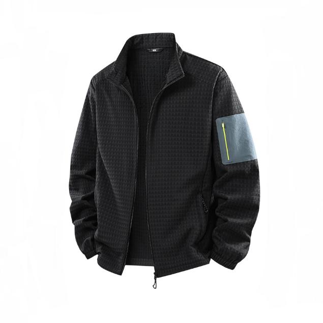 

Осенне-зимняя клетчатая флисовая куртка, мужская куртка-кардиган со стойкой, теплая осенне-зимняя куртка L чёрный