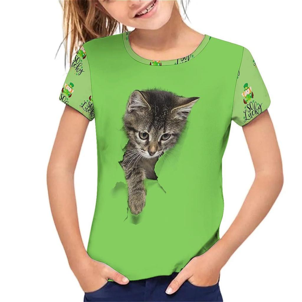 Kids T-shirt 3d Print Summer Children's Cute Animal 3D Printed Simple and Casual Round Neck Short Sleeved T-shirt