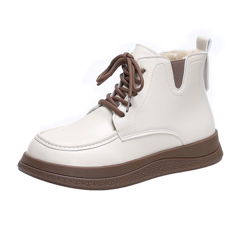 Retro flat-bottomed Martin boots women's new winter velvet warm and comfortable trendy lace-up casual short boots