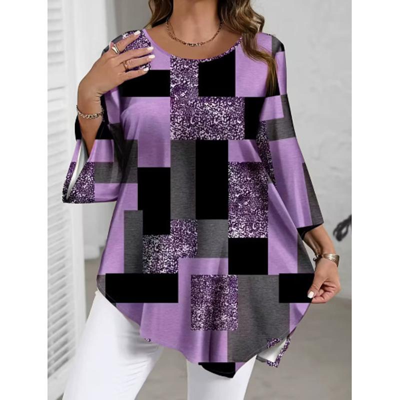 T-shirt Casual da Donna Taglie Forti, Blusa Stampata Girocollo, Abbinabile a Tutto, Primavera Estate 2026