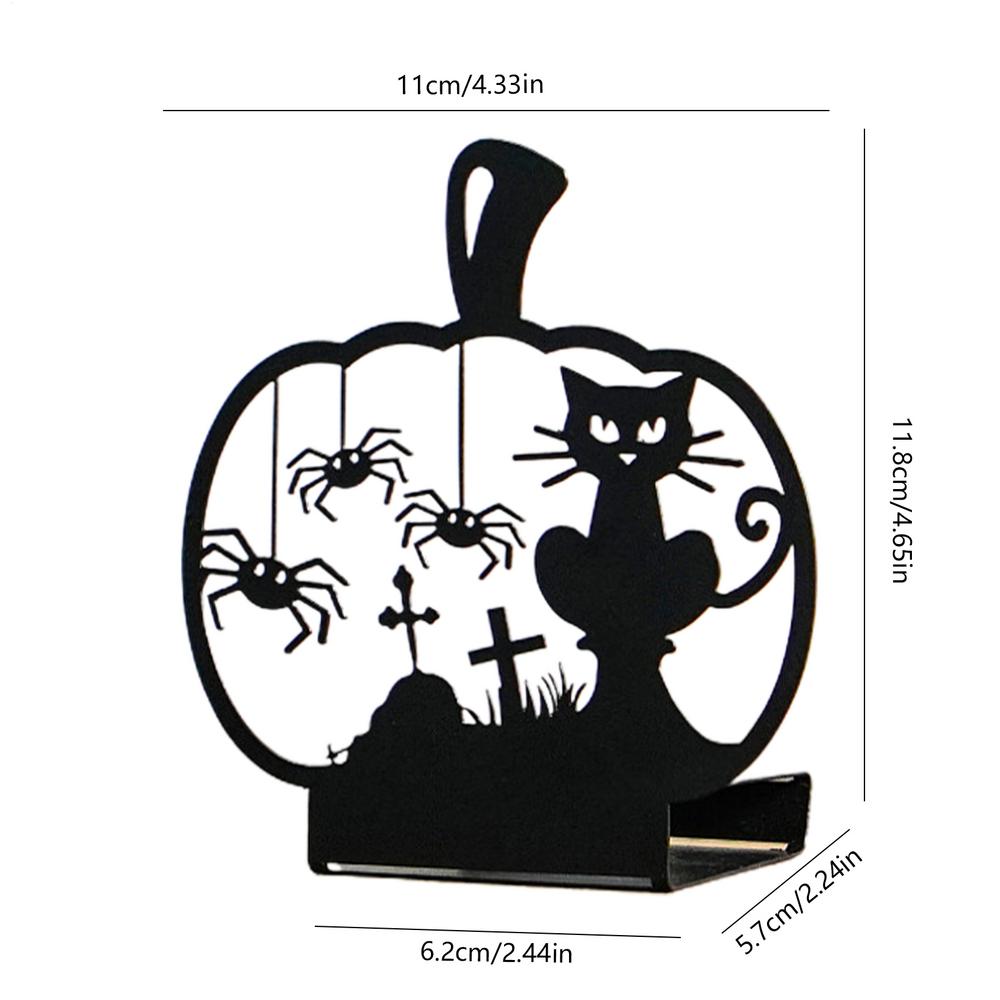 Black Halloween Candle Holders Creepy Hollow Out Silhouette Candle Holder Halloween Table Decoration Metal Pumpkin Shape