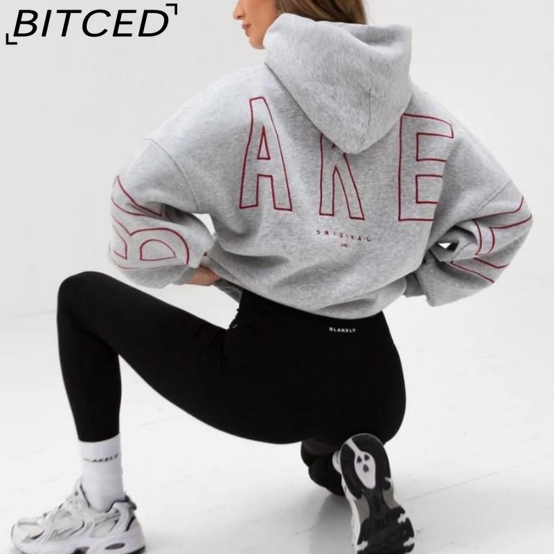 BITCED Модная толстовка с капюшоном и принтом, универсальная, с длинным рукавом, оверсайз, в стиле хип-хоп XXL светло-серый