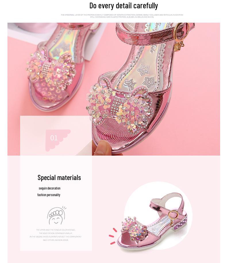 Girls' Princess Rhinestone Bow Sandals - Trendy Summer 2023 Fashion for School Students