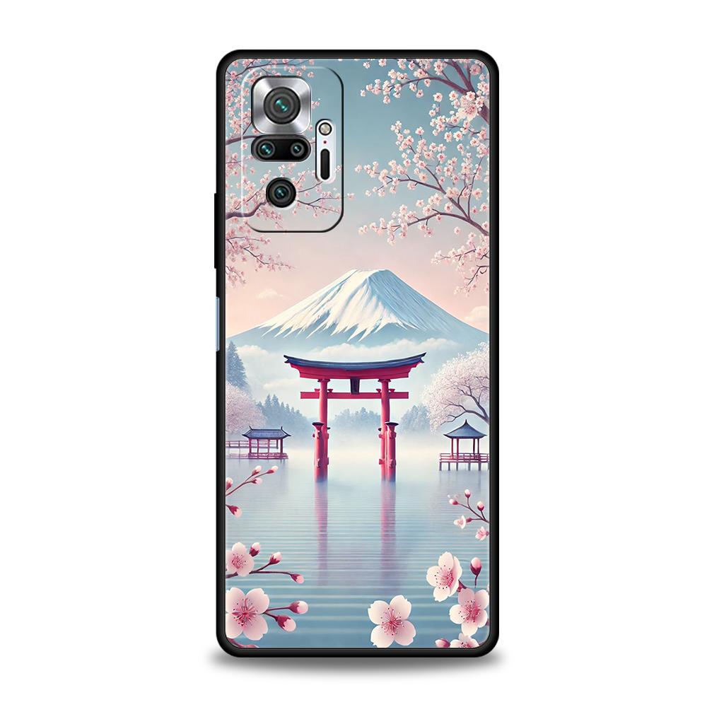 Japanese Style Temple And Cherry Blossoms Phone Case for Redmi 14C 13C Note 14 13 12 11 10 Pro Plus K40 K50 Pro Plus 5G Soft TPU
