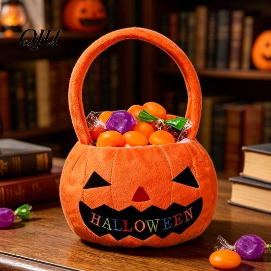 Large Capacity Treat Bag Halloween Pumpkin Bag, Portable Candy Tote for Kids, Trick or Handbag with Soft Handle, Party Favor Gift Bucket
