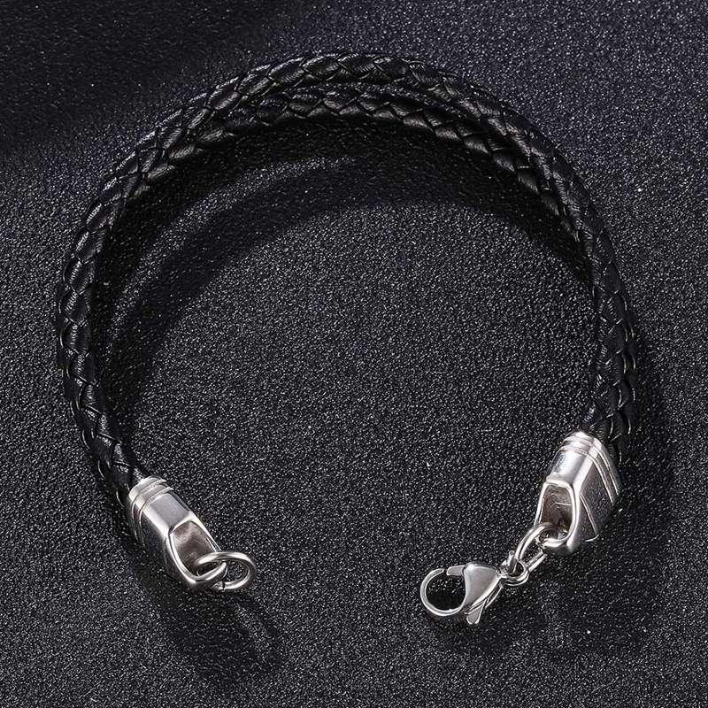 Braided Wrap Leather Bracelets For Men Fashion Genuine Double Black Braided Leather Chain Charm Wristbands BB1091