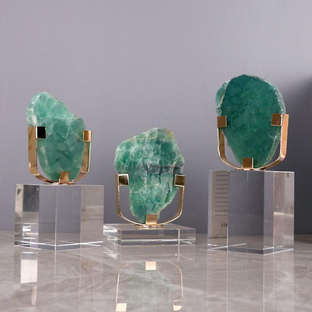 Natural Green Fluorite Crafts Sculpture Crystal Base Ornaments Desk Decoration Modern Crystal Artwork Room Aesthetics Decor