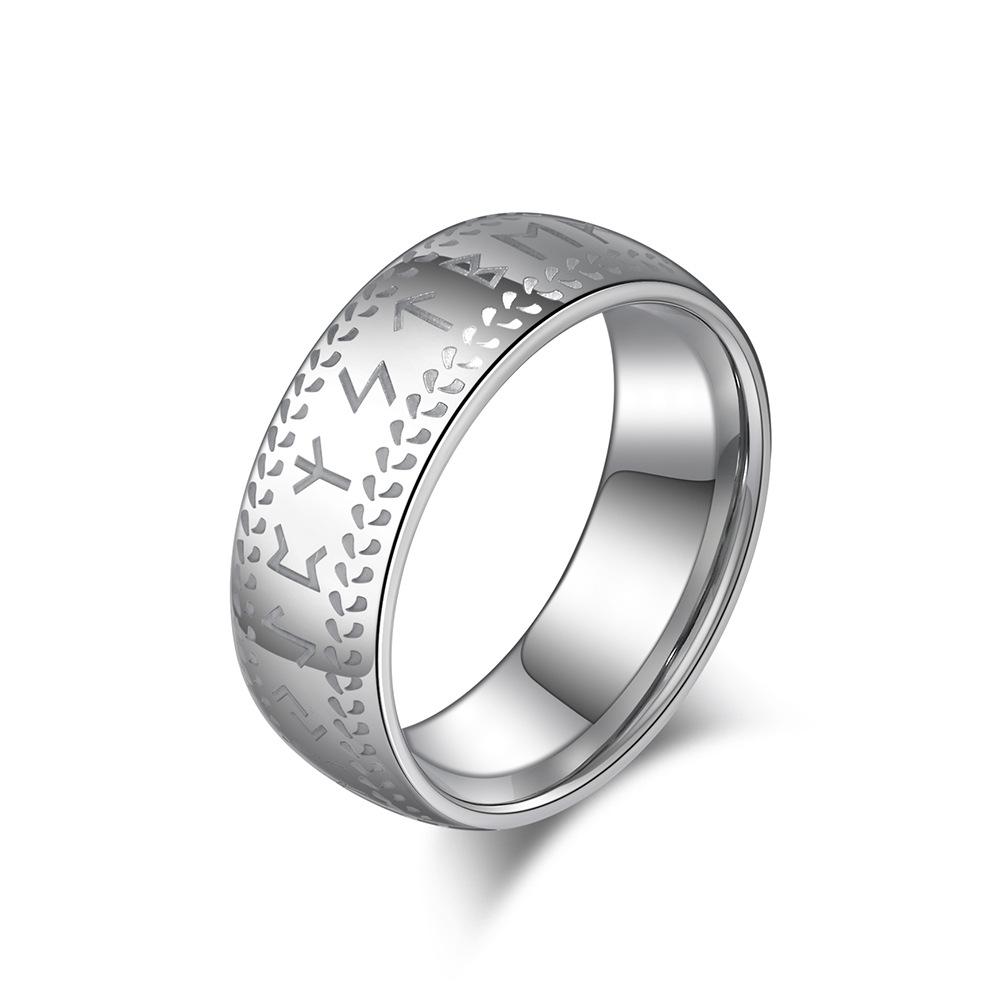 Retro and Minimalist Viking Letter Tungsten Steel Ring Nordic Pirate Rune Text Fashionable and Personalized