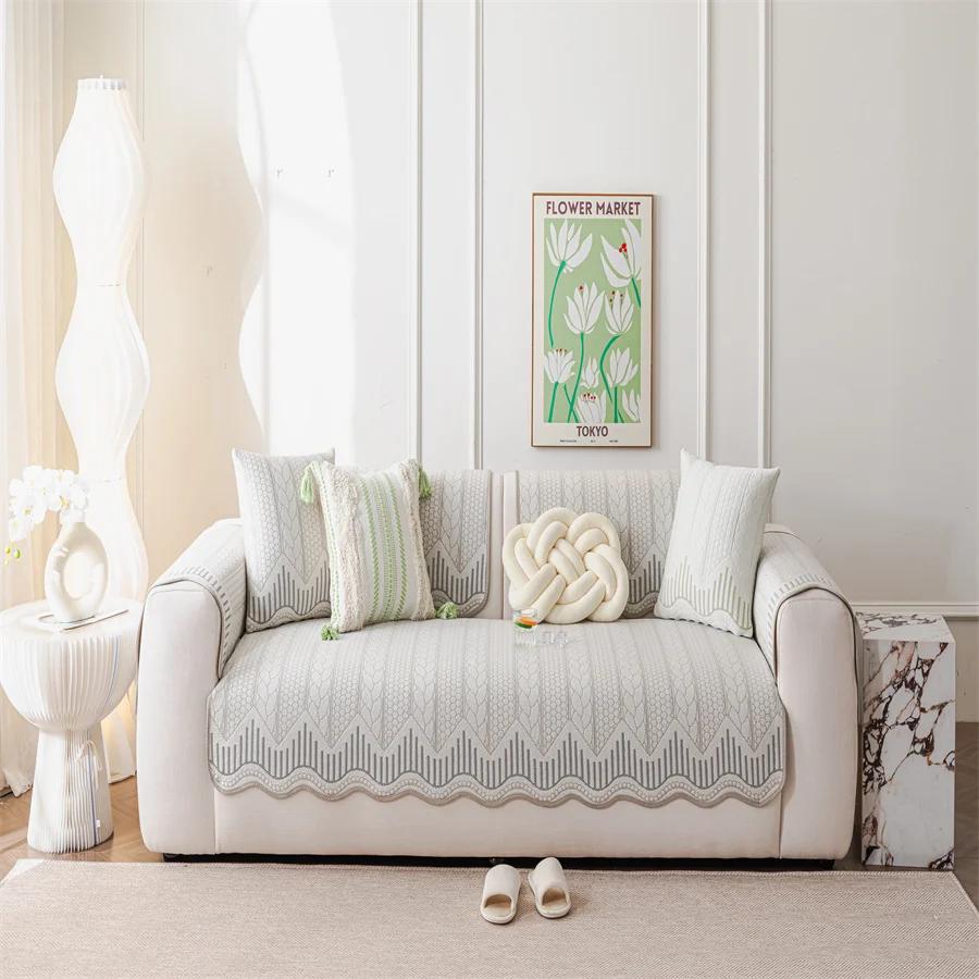 Cotton Sofa Cushion Four Seasons Universal Pastoral Style Non-Slip Sofa Towel Back Towel Cover Cloth Sofa Cushion Full Set