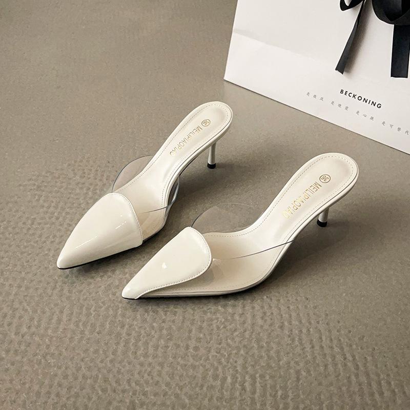 Spring and Summer New High-heeled Bag Head Sandals Women's Pointed Transparent Love Slippers Fashionable Thin-heeled Cool Slippers Women's Outer Wear