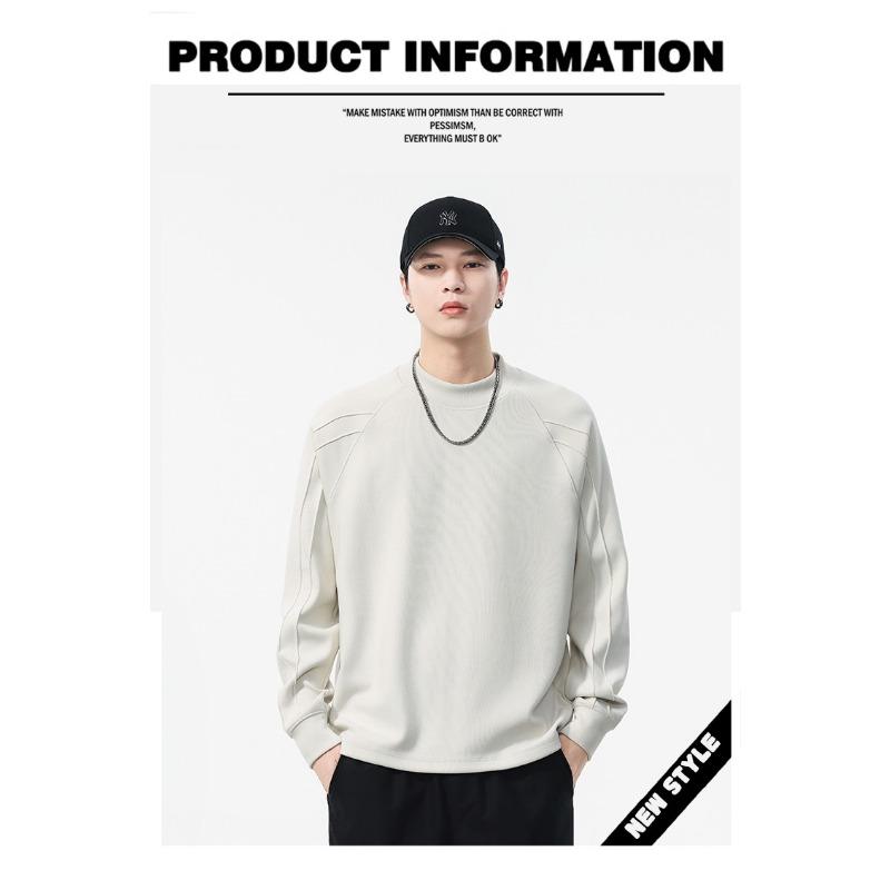 Mens Loose Round Neck Long Sleeve Heavyweight Casual Vintage Bottoming T Shirt