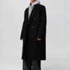 Trendy Men's Three-Button Mid-Length Wool Trench Coat with Padded Shoulders