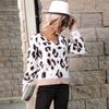 YYFS Moda damska Casual Leopard Print Jesień Zima Długi rękaw Dekolt w serek Luźne swetry