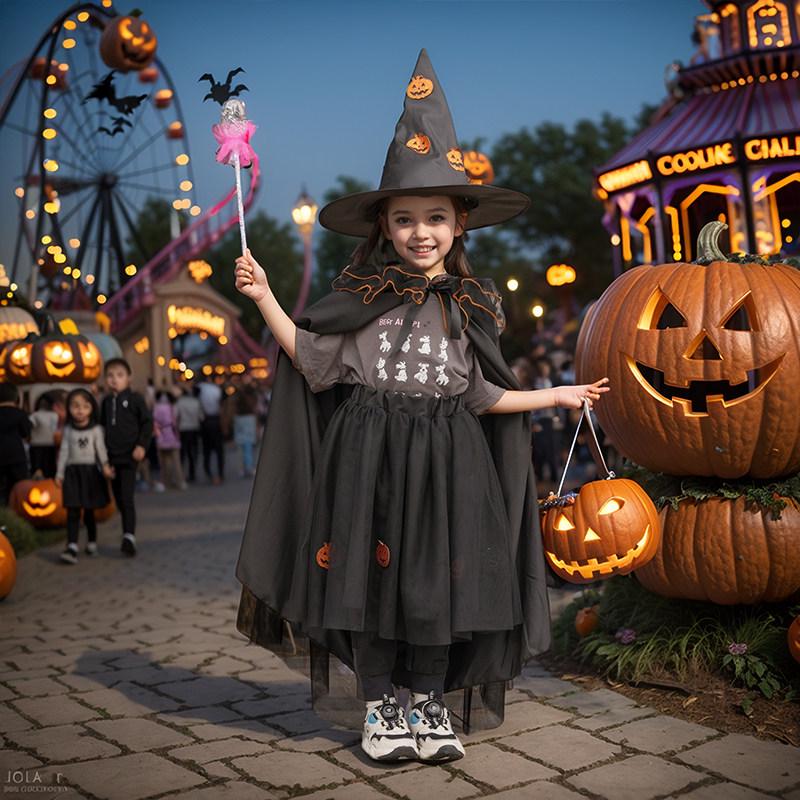 Halloween Girls' Cosplay Witch Cloak Dress for Kindergarten Performances