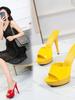 Fashion Patent Leather Mules Women Slippers Sandals Sexy Party Shoes Luxury Comfortable Summer Fashion 13cm