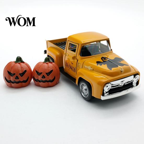 Retro Auto Desktop Dekoration Halloween Pick-up Truck Legierung Figur, Hält Kürbis Vintage Statue, Metall Ornament Miniatur Fahrzeug für Feiertage