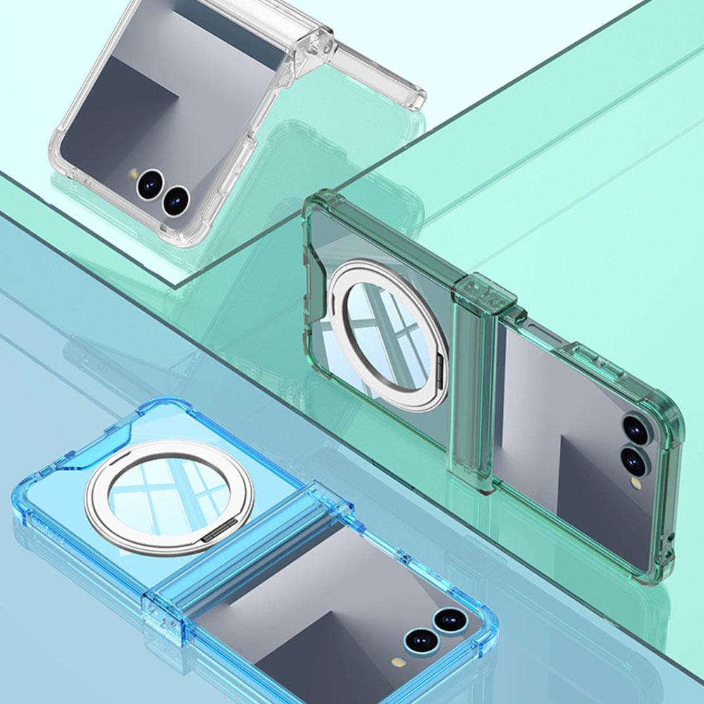 Silicone Airbag Bumper Soft Case For Samsung Galaxy Z Flip7 With Holder Hinge Cover Lens Protect Anti Drop Case