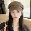 Autumn and Winter Pu Leather Retro Octagonal Hat for Women with Old Temperament and Versatile Face Showing Small Beret Korean Style Ripples Hat