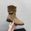 Stövel med tjock sula och V-ringning som slankar benet, damskor 2025 vår och höst, enkla stövlar, Western cowboy pile boots, kängor