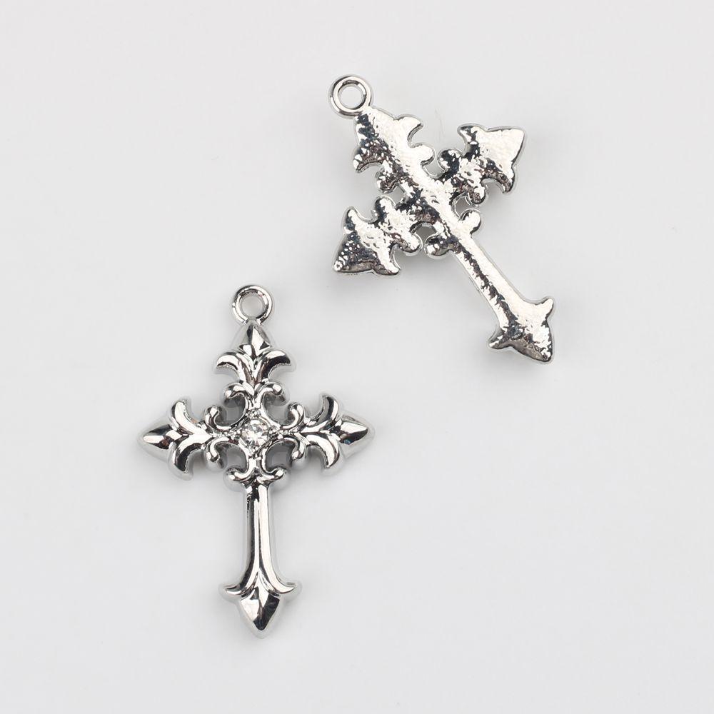 

10pcs/lot Simple Alloy Zircon Cross Pendant DIY Necklace Bracelet Jewelry Making Supplies серебро белый