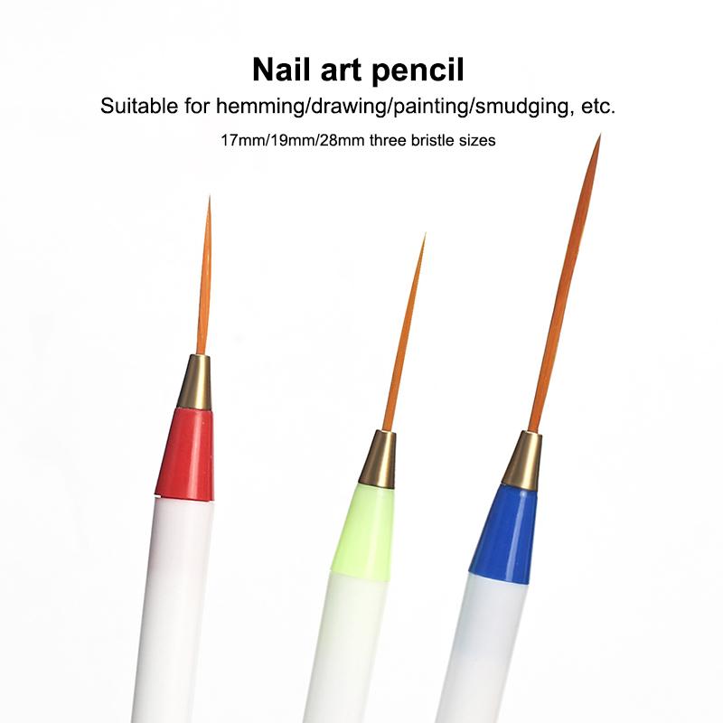 Nagelpenselpenna 3 st/set Nageldekorationslinjepenslar Set Förlängd Striping Ritning Professionell UV-gel Nageldekorationsmålningspenna Manikyrtillbehör