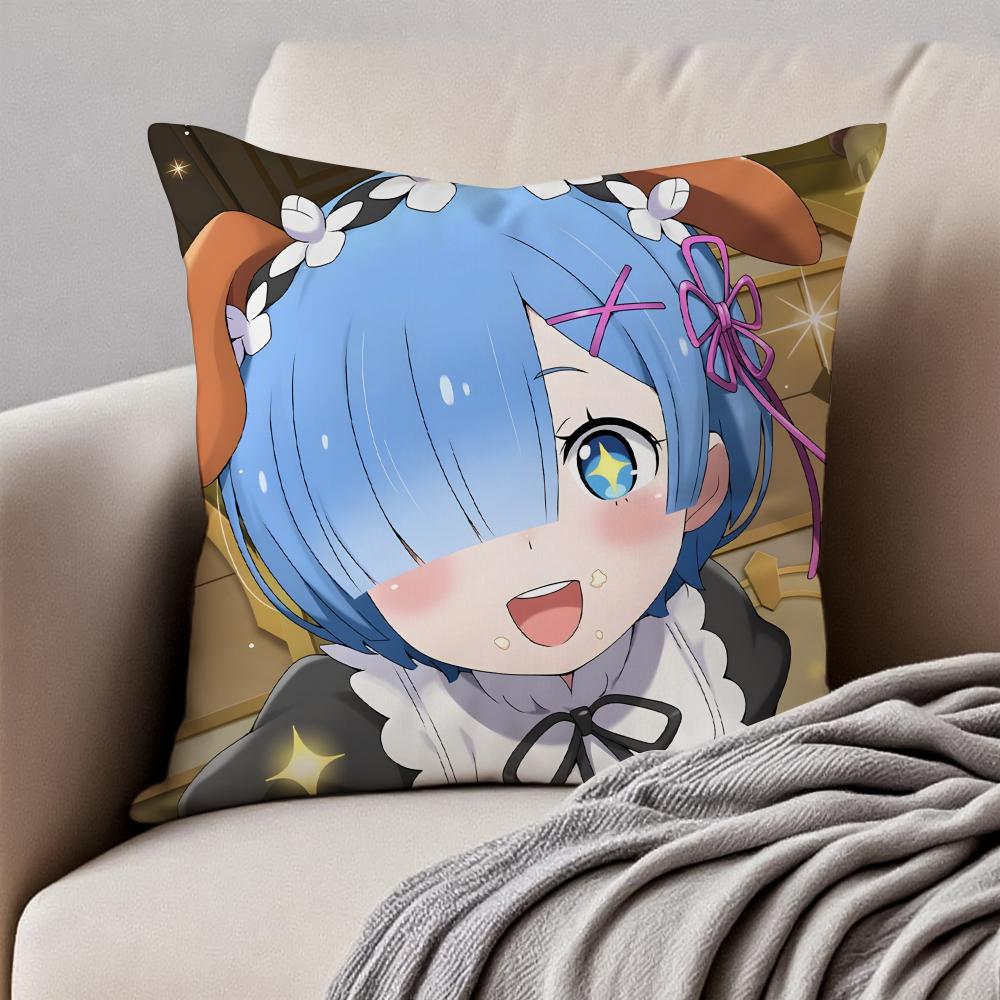Fantasy Popular Anime RRe Zero Cushion Cover Pillowcase Antidustmite Invisible Zipper Short Plush Sofa Cushion