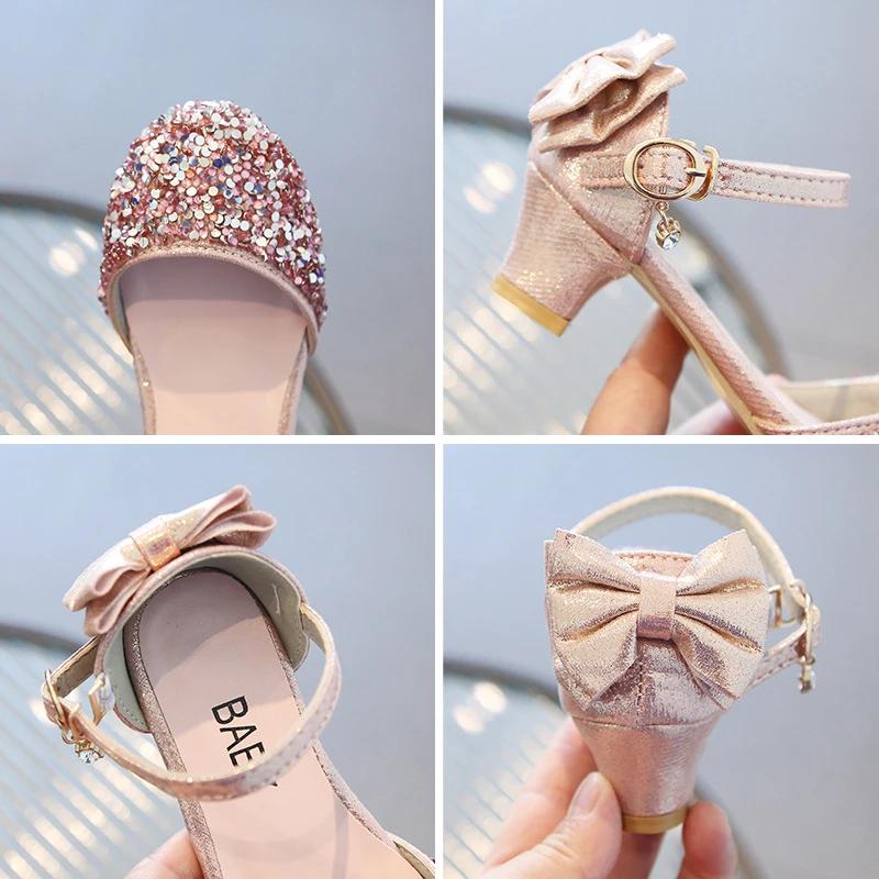 Mode Kinderschuhe aus Leder Mädchen Prinzessin Schuh Kristall High Heels Tanzschuhe Kinderschuh Mädchenschuh Mädchenkleider