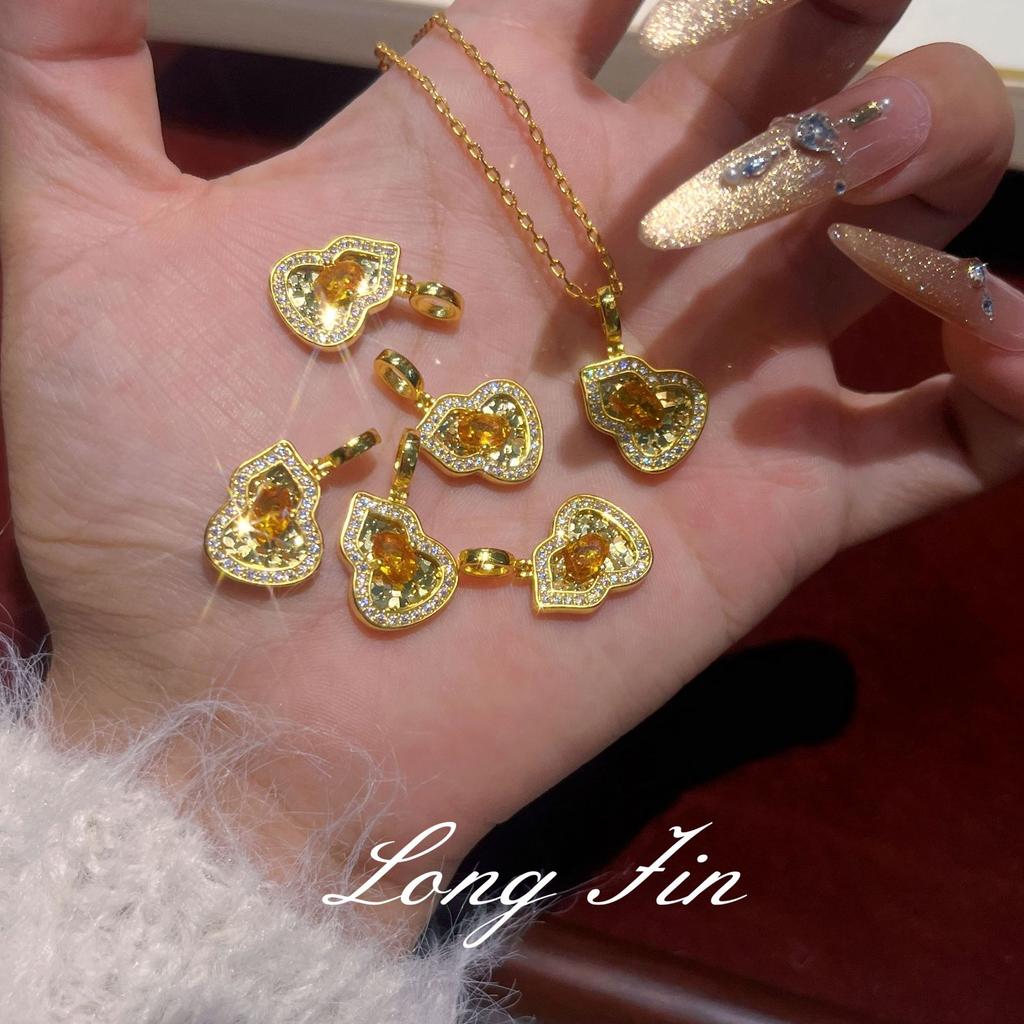 Stone Gourd Crushed Ice Ice Necklace Women'S Versatile Can Pull Light Luxury Niche Collarbone Chain Real Gold Electroplating