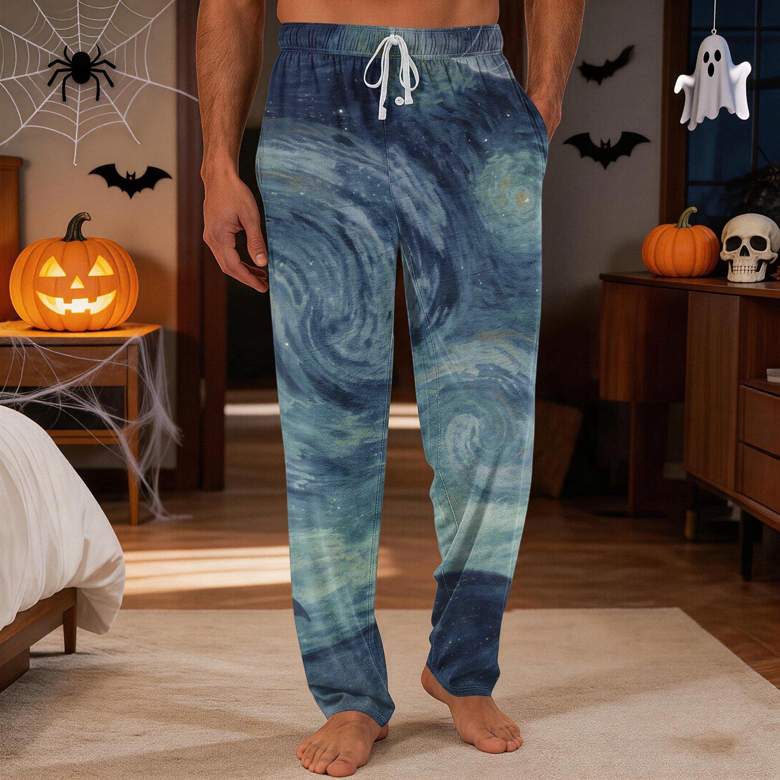 Men s Halloween Print Knit Pajama Pants with Pockets, Casual Sleep Pants for Home L армия зеленый