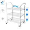 OLOMM 3-Tier Chrome Wire Utility Cart with Double Handles