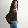 Y25TP365 Women's One-Shoulder Batwing Sleeve Waist-Cinched Solid Color Autumn Pullover Top