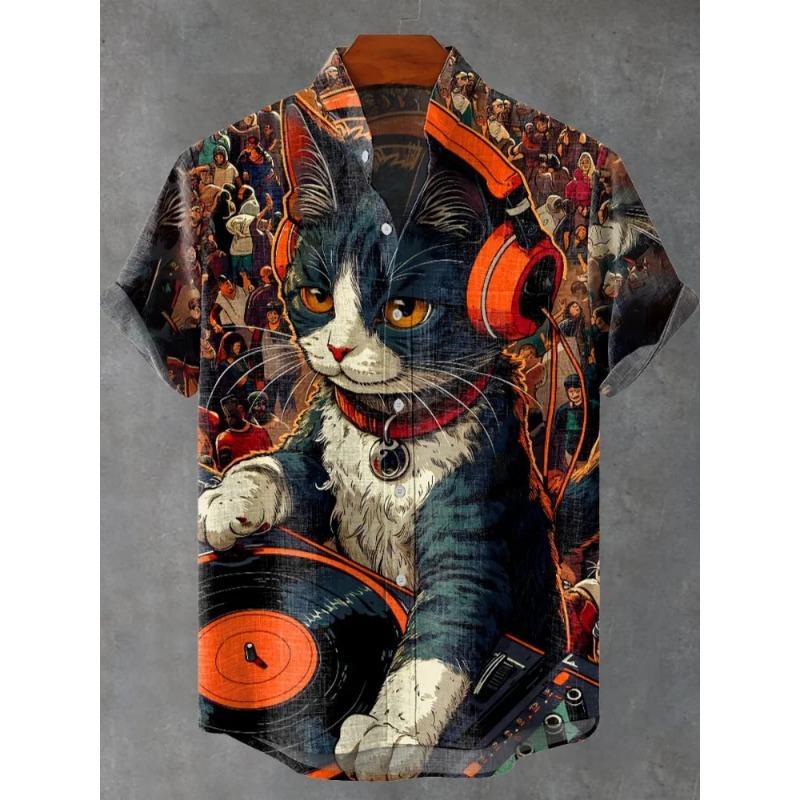 Tierprint Herrenhemd Sommer Lässig Kurzärmliges Oberteil Hawaiianhemd Herren Oversized Revers Knopf Herrenhemden