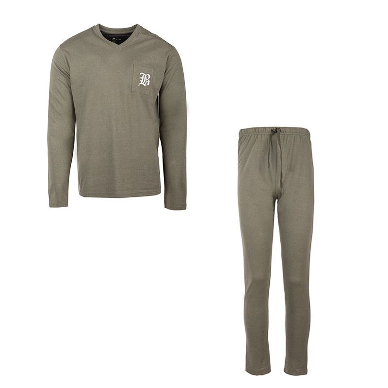 Ensemble pyjama uni avec logo manches longues col v 100% coton Homme BILL TORNADE