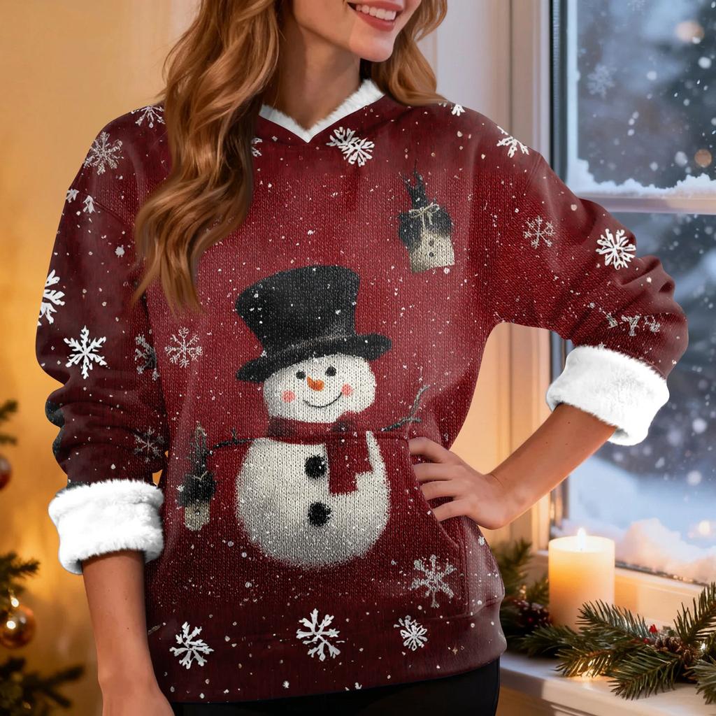 Women's Fashion Casual Long Sleeve Christmas Printed Hooded Sweatshirt