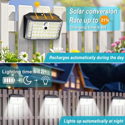 Solar Security Wall Light Garden Small Motion Sensor Fence Light Outdoor Super Bright Waterproof 3 Modes Yard Door Garage