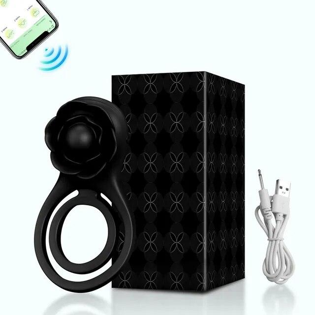 Rose-Toy Bluetooth APP Vibrátor na penisový kroužek pro muže Zámek spermatu Mužské erekční kroužky Zpoždění ejakulace Sexuální hračky pro páry