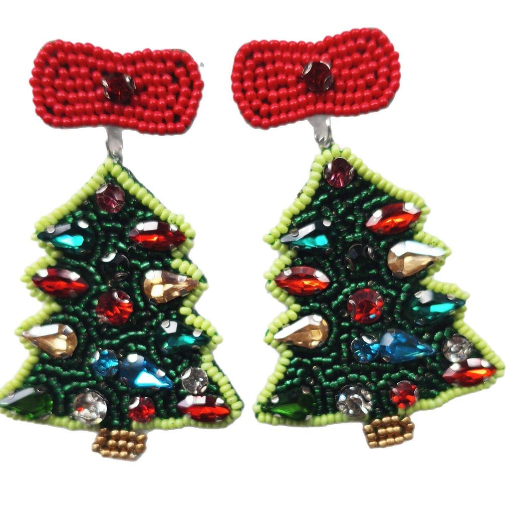 Handmade Christmas Tree & Star Bead Earrings