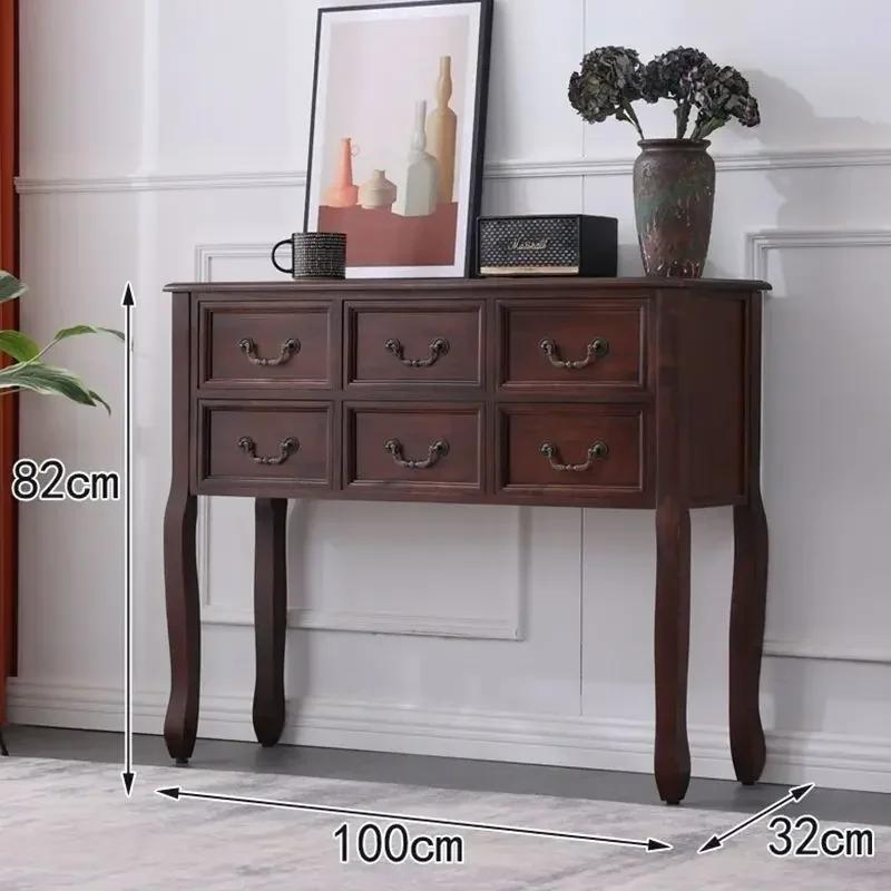 W2557 Retro Solid Wood Console Table for Entrance American Decorative Double Drawer Tables Light Luxury Living Room Table for Ho