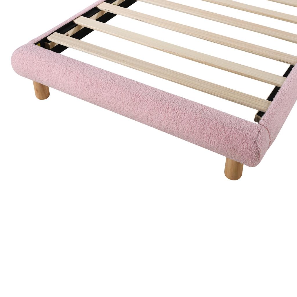 Letto Singolo 90x200cm, Letto per Bambini, Letto per Ragazzi, Letto Imbottito, Telaio a Doghe in Legno, Imitazione Pile, Rosa